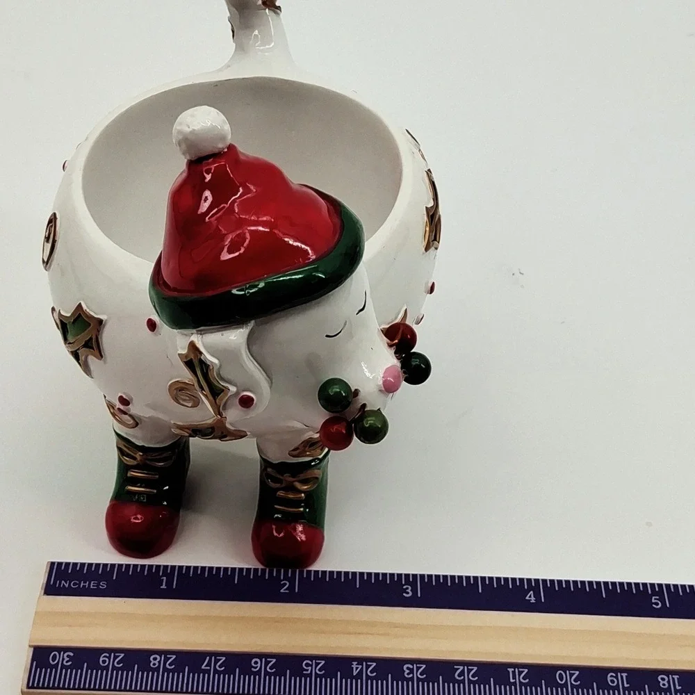 Vintage Ganz Whimsical Christmas Dog Candle Holder Ceramic Holly Berries
